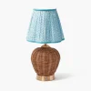 Rattan Ursula Rechargeable Lamp with Soft Blue Lotus Shade (18cm)