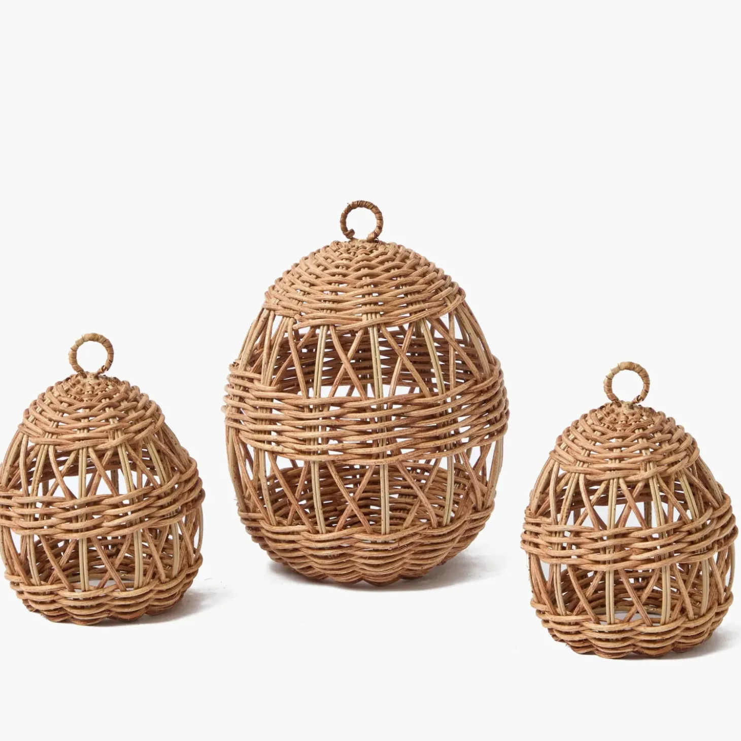 Rattan Woven Egg Family with Loops