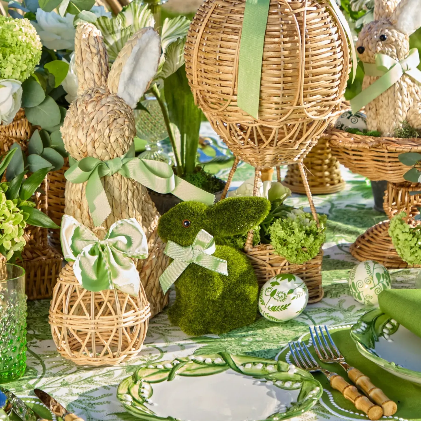 Rattan Woven Egg Family with Loops