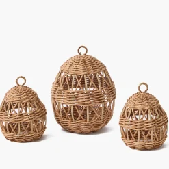 Rattan Woven Egg Family with Green Bows