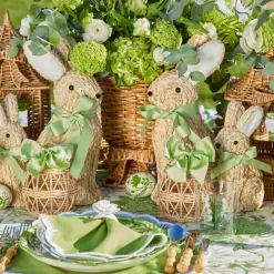 Rattan Woven Egg Family with Green Bows