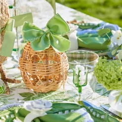 Rattan Woven Egg Family with Green Bows