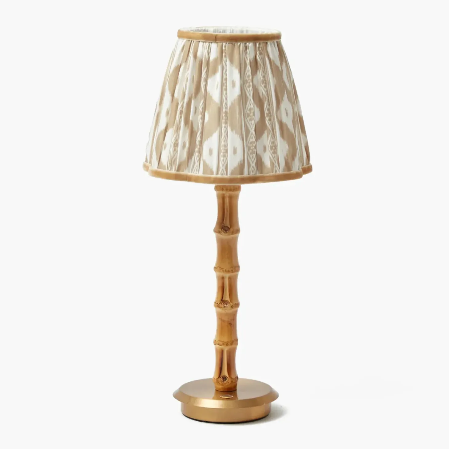 Rechargeable Bamboo Lamp with Putty Ikat Shade (18cm)
