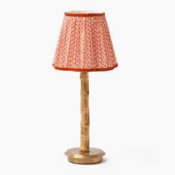 Rechargeable Bamboo Lamp with Orange Lotus Shade (18cm)