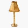 Rechargeable Bamboo Lamp with Caramel Silk Frilled Shade (18cm)