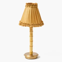 Rechargeable Bamboo Lamp with Caramel Silk Frilled Shade (18cm)