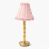 Rechargeable Bamboo Lamp with Pale Pink Silk Frilled Shade (18cm)