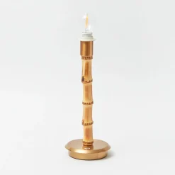 Rechargeable Bamboo Lamp with Blue & Green Ikat Shade (18cm)