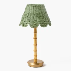 Rechargeable Bamboo Lamp with Green Seagrass Shade