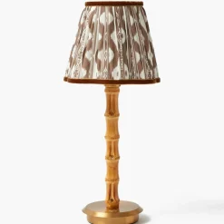 Rechargeable Bamboo Lamp with Chocolate Brown Ikat Shade (18cm)