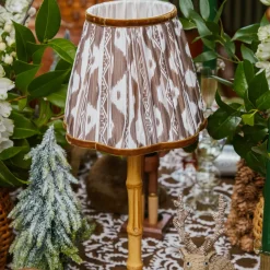 Rechargeable Bamboo Lamp with Chocolate Brown Ikat Shade (18cm)