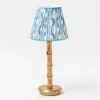 Rechargeable Bamboo Lamp with Blue Ikat Shade (18cm)