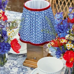 Rechargeable Lamp with Cobalt & Red Lotus Shade (18cm)