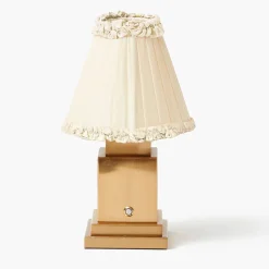Rechargeable Lamp with Cream Frilled Silk Shade (18cm)