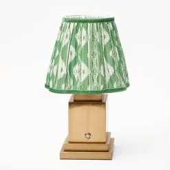 Rechargeable Lamp with Green Ikat Shade (18cm)