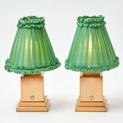Rechargeable Lamp with Green Frilled Shade (18cm)