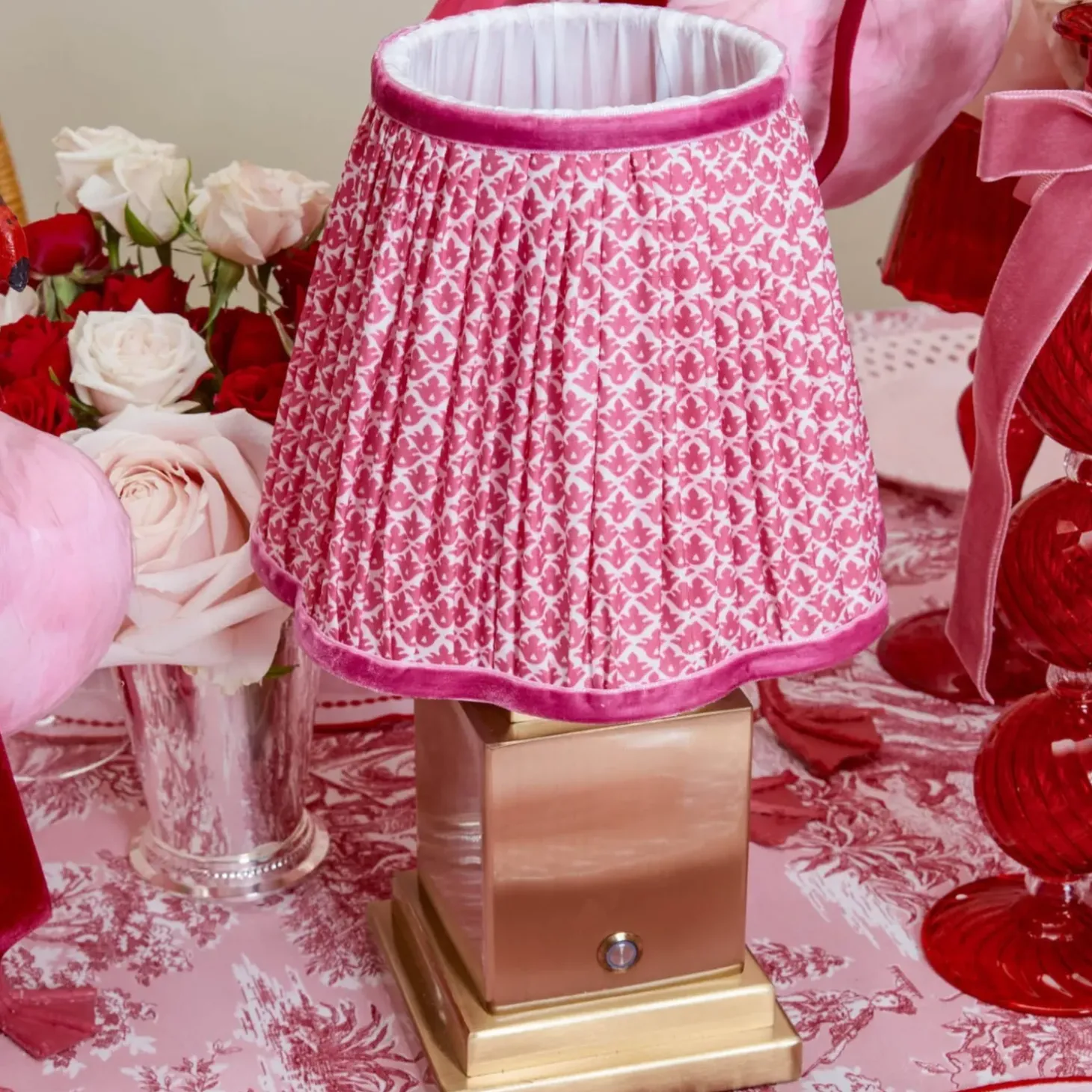 Rechargeable Lamp with Raspberry Lotus Shade (18cm)