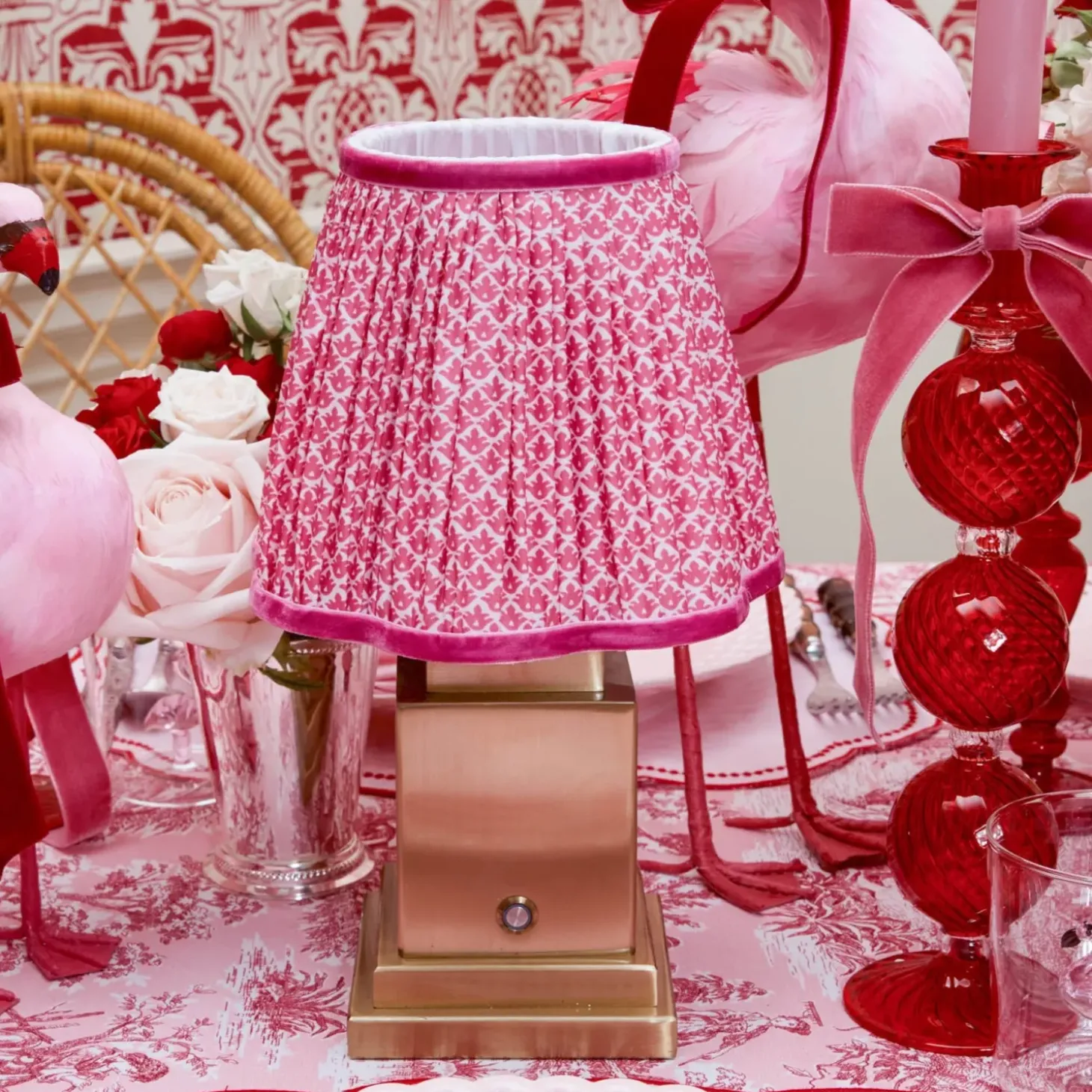 Rechargeable Lamp with Raspberry Lotus Shade (18cm)