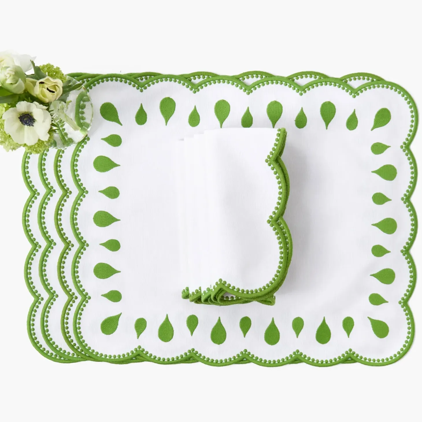 Rectangular Bettina White Placemats & Napkins (Set of 4)