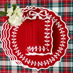 Red Bow Laurel Napkins (Set of 4)