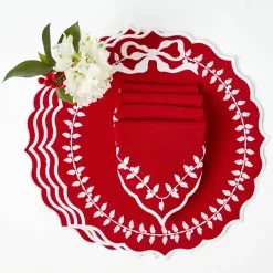 Red Bow Laurel Placemats & Napkins (Set of 4)