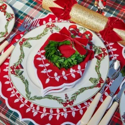 Red Bow Laurel Placemats & Napkins (Set of 4)