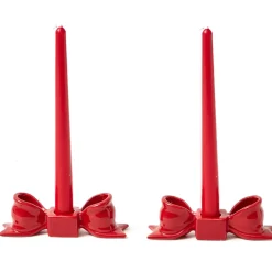Red Ceramic Bow Candleholder (Pair)