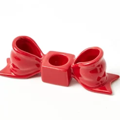 Red Ceramic Bow Candleholder (Pair)