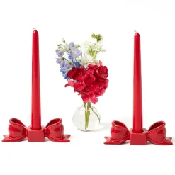Red Ceramic Bow Candleholder (Pair)