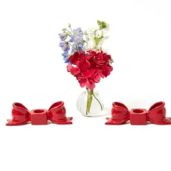 Red Ceramic Bow Candleholder (Pair)