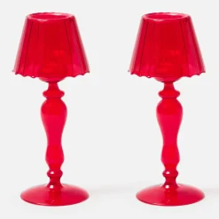 Red Glass Lantern Tea Light Holder (Pair) - 24 cm