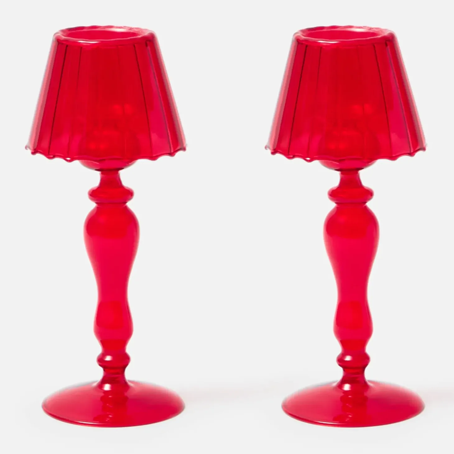 Red Glass Lantern Tea Light Holder (Pair) - 24 cm