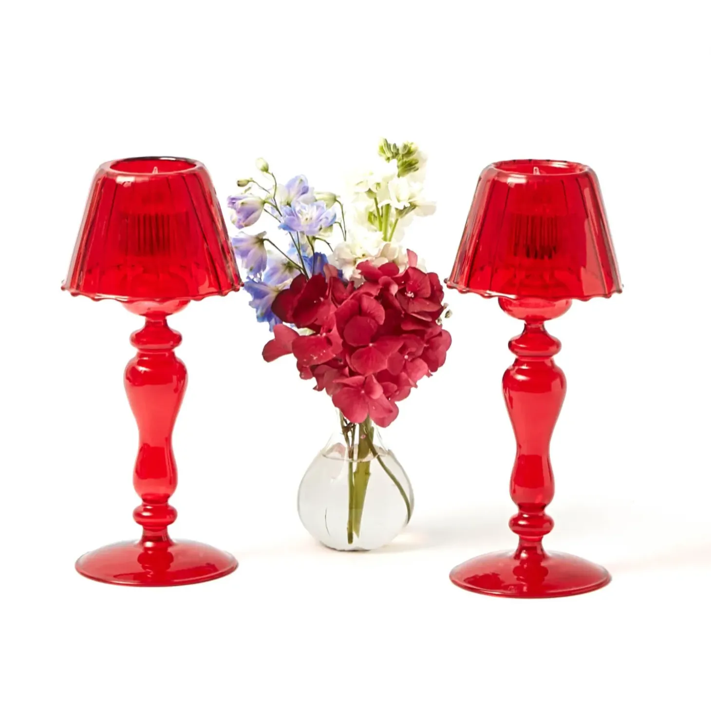 Red Glass Lantern Tea Light Holder (Pair) - 24 cm