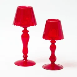 Red Glass Lantern Tea Light Holder Set