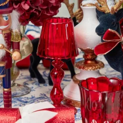 Red Glass Lantern Tea Light Holder (Pair) - 18 cm