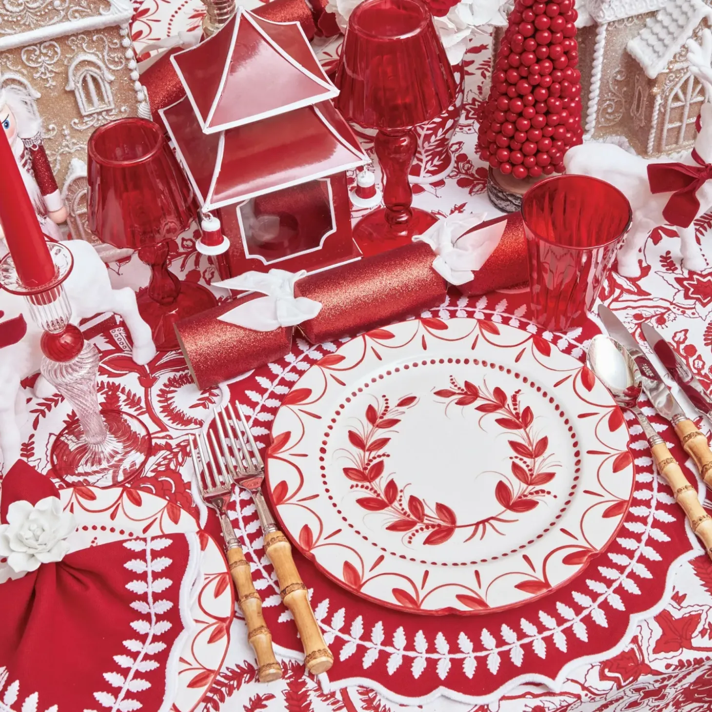 Red Glitter Crackers With White Velvet Bows (Set of 6)