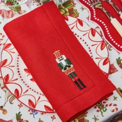 Red Linen Embroidered Nutcracker Napkins (Set of 4)