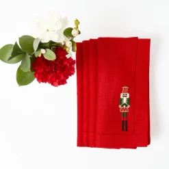 Red Linen Embroidered Nutcracker Napkins (Set of 4)