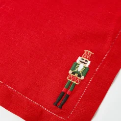 Red Linen Embroidered Nutcracker Napkins (Set of 4)