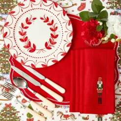 Red Linen Embroidered Nutcracker Napkins (Set of 4)