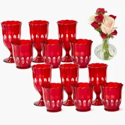 Red Scalloped Glassware (Set of 12)