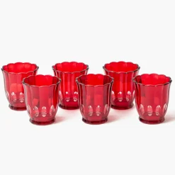 Red Scalloped Water Glasses (Set of 6)
