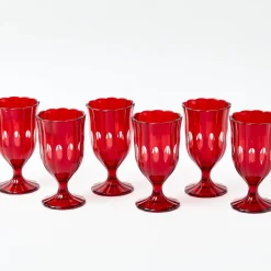 Red Scalloped Wine Glasses (Set of 6)