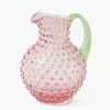 Rose Hobnail Jug with Emerald Handle