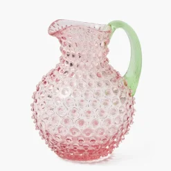 Rose Hobnail Jug with Emerald Handle