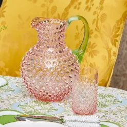 Rose Hobnail Jug with Emerald Handle