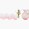 Rose Hobnail Jug with Emerald Handle & Glasses (Set of 6)