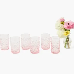 Rose Pink Hobnail Glasses (Set of 6)