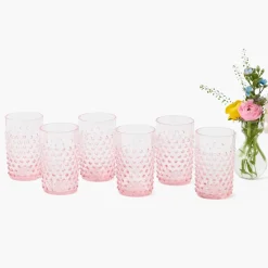 Rose Pink Hobnail Glasses (Set of 6)