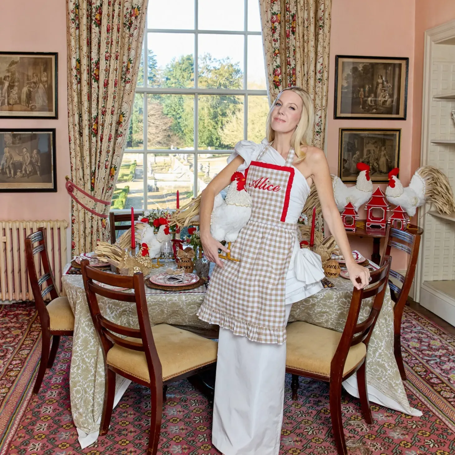 Rossina Putty Gingham & Red Apron